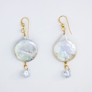 Gold Fill Freshwater Pearl Drop Cubic Zirconia Earrings